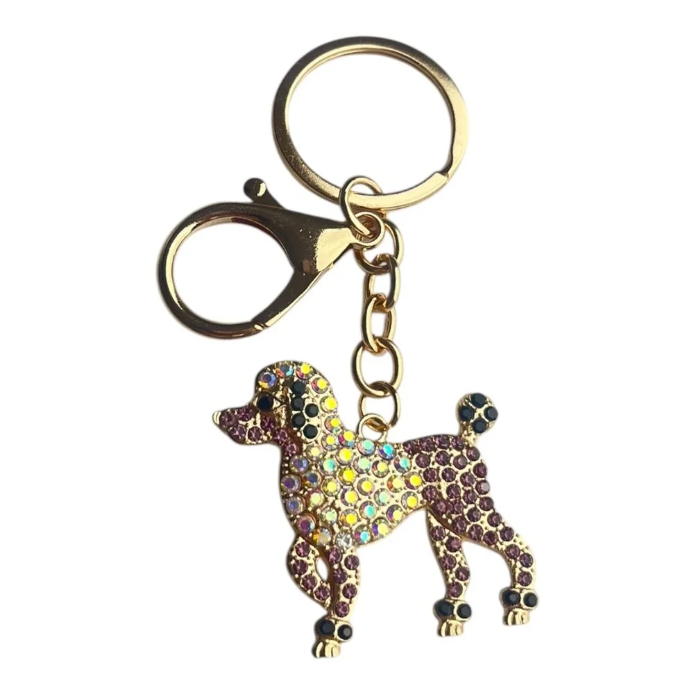 Women's Gold Purple Poodle Rhinestone Charm Key Chain 4